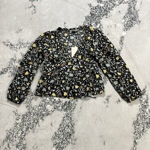 Universal Thread Blouse Womens Size Large Floral Wrap Long Sleeve Cotton Blend